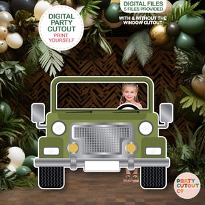 BIG CUTOUT Khaki Safari Car Jungle Decorations African Safari Theme Prop Jungle Prop Car Cutout Car Photo Prop Life Size Cutout Army Party