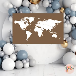 GRANDE BANNIÈRE Voyage fête carte du monde carte découpe avion fête du monde vols marron et blanc carte affiche pays affiche découpe taille réelle