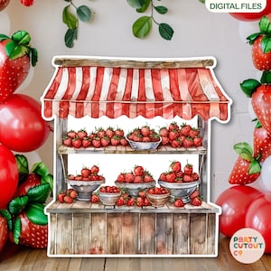 BIG CUTOUT Strawberry Party Strawberry Market Fruit Birthday Party Decor Strawberry Stand Cutout Life Size Cutout Standee DIGITAL