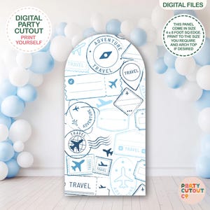 BIG BACKDROP Blue Travel Sign Plane Baby Shower Landing Soon Aeroplane Baby Shower Adventure Awaits Time Flies Party Plane Party Travel Prop