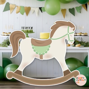 GRAN RECORTE Verde Caballo Mecedora Caballo Decoración Mecedora Caballo Prop Pared Recorte Prop Verde Baby Shower Primer Cumpleaños Standee DIGITAL