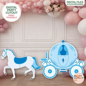 BIG CUTOUT Princess Party Princess Horse and Carriage Cutout Blue Princess Decoration Horse Prop Stand Up Cutout Life Size Cutout Princess