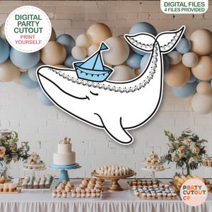 BIG CUTOUT Whale Cutout Under the Sea Party Whale Ocean Decoration Under the Ocean Party Decor Life Size Cutout Standee White Whale Prop