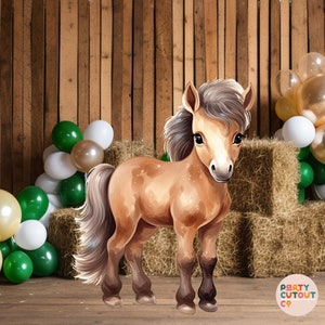 BIG CUTOUT Baby Foal Animal Decorations Horse Watercolor Horse Theme Brown Horse Cutout Stand Up Prop Farm Party Life Size Cutout