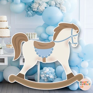GRAN CUTOUT Azul Rocking Horse Decoración Rocking Horse Prop Wall Cutout Prop Azul Baby Shower Ideas Primer Cumpleaños Standee Horse DIGITAL