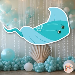 Recorte grande para fiesta bajo el mar, Stingray, decoración oceánica, Stingray oceánico, decoración para fiesta bajo el océano, tamaño real, recorte de pie