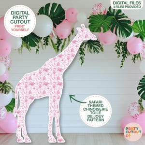 BIG CUTOUT Pink Chinoiserie Toile de Jouy Giraffe Pink Toile Safari Animals Giraffe Cutout Prop Baby Shower Decor Giraffe Toile Party Prop