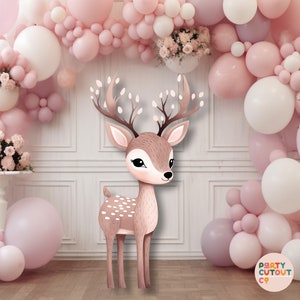 BIG CUTOUT Woodland Pink Reindeer Decoration Deer Cutout Prop Spotty Deer Prop Deer Baby Shower Party Pink Reindeer Life Size Cutout