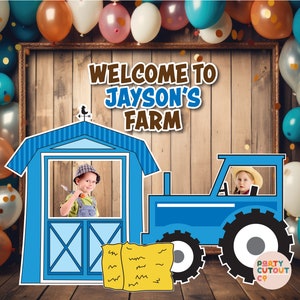 BIG CUTOUT Blue Farm Decorations Tractor Props Barn Prop Hay Bail Prop Farm Cutout Stand Up Props Birthday Party Decor DIGITAL
