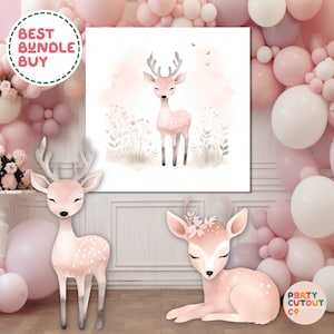 BIG CUTOUTS Woodland Pink Reindeer Decoration Deer Backdrop Banner Deer Cutout Deer Baby Shower Party Pink Reindeer Pink Deer DIGITAL