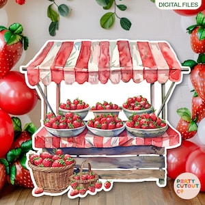 BIG CUTOUT Strawberry Party Strawberry Market Fruit Birthday Party Decor Strawberry Stand Cutout Life Size Cutout Standee DIGITAL
