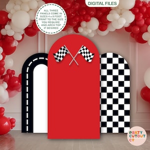 BIG BACKDROP Red Racing Wall Prop Racing Car Backboard Race Track Photo Backdrop Arch Board Black and White Checkers Prop Racing Backdrop