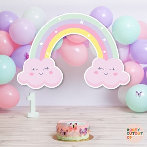 GRAN RECORTE Arco iris pastel con nubes sonrientes Fiesta arcoíris Fiesta de cumpleaños para niñas Primer cumpleaños Prop 1er cumpleaños Recorte de tamaño natural