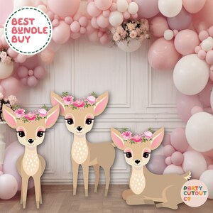 BIG CUTOUT Woodland Deer Decoration Cute Deer Animal Prop Deer with Flower Crown Deer Cutout Baby Shower Party Decor Life Size Cutout Fawn