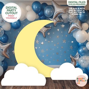 BIG CUTOUT Moon and Cloud Cutouts White Cloud Decor Baby Shower Party Ideas Yellow Moon Cutout Life Size Birthday Party Cutout Standee Space