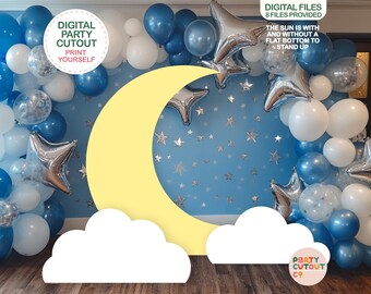 BIG CUTOUT Moon and Cloud Cutouts White Cloud Decor Baby Shower Party Ideas Yellow Moon Cutout Life Size Birthday Party Cutout Standee Space