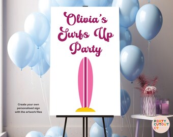 2Pcs Vintage Surfing Surfboard Banners Summer Surfing Birthday Party Decorations For Girls Pink Surfer Surf Van Surfboard Theme Banners For Summer Hawaii Surf Party Supplies