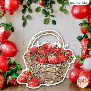 BIG CUTOUT Strawberry Party Strawberries in a Basket Fruit Birthday Party Decor Strawberry Cane Basket Cutout Life Size Cutout DIGITAL