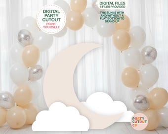 BIG CUTOUT Moon and Cloud Cutouts White Cloud Decor Baby Shower Party Ideas Beige Moon Cutout Life Size Birthday Party Cutout Standee Space