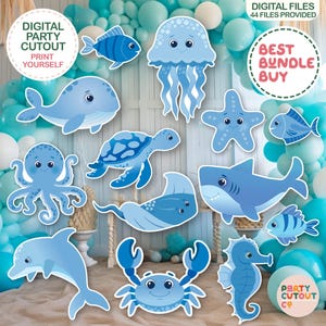 BIG CUTOUT Under the Sea Party Under the Ocean Party Decor Life Size Cutout Standee Shark Whale Seahorse Fish Turtle Crab Octopus Stingray