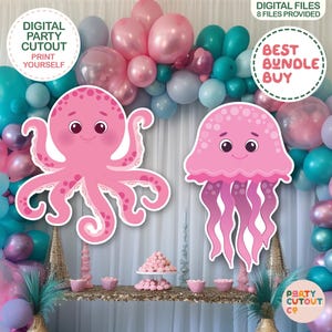 BIG CUTOUT Under the Sea Party Pink Octopus Cutout Pink Jellyfish Prop Under the Ocean Party Decorations Life Size Cutout Standee Ocean Prop