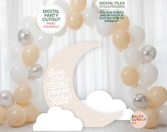 BIG CUTOUT Moon and Cloud Cutouts White Cloud Decor Baby Shower Beige Love You To The Moon and Back Cutout Birthday Party Cutout Standee