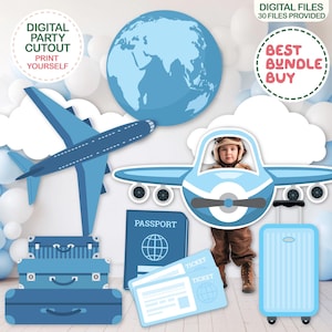 BIG CUTOUT Blue Travel Cutouts Blue Aeroplane Cutout Aircraft Baby Shower Travel Baby Shower Adventure Awaits Props Time Flies Travel Shower
