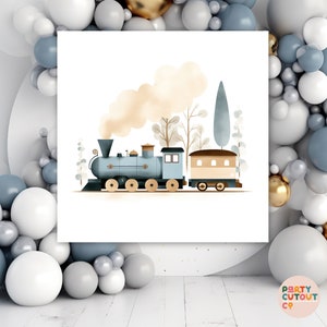 BIG BANNER Train Party Brown and Blue Train Decoration Train Poster Train Backdrop Banner 1st Birthday Party Party Decor Party Sign
