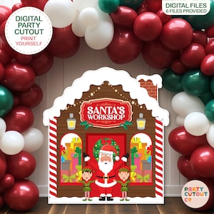 BIG CUTOUT Santa's Workshop Christmas Prop Cutout Christmas Decorations Christmas Santa House Cutout Life Size Cutout Santa and Elves Gifts