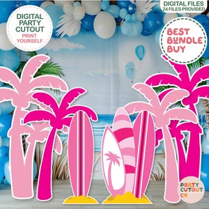 BIG CUTOUT Pink Beach Party Pink Surfboard Surf Birthday Party Pool Party Hot Pink Beach Props Palm Tree Prop Surfboard Prop Summer Party