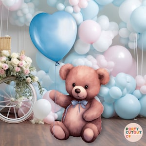 BIG CUTOUT Baby Bear with Blue Heart Balloon Decoration Bear Props Baby Shower Ideas Bear Cutout Stand Up Prop Bear Decor Life Size Cutout