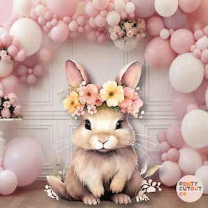 BIG CUTOUT Cute Rabbit Cutout Bunny Party Woodland Party Rabbit Decoration Bunny with Flower Crown Cutout Life Size Cutout Standee Rabbit