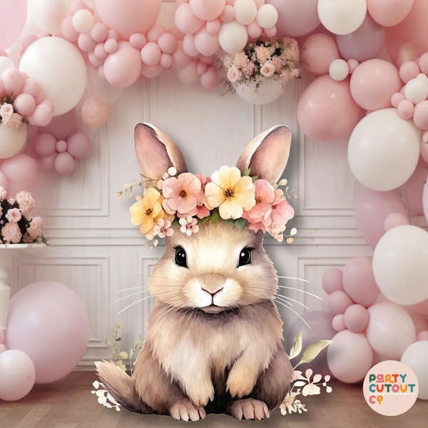 BIG CUTOUT, Cute Rabbit Cutout, Bunny Party, Woodland Party, Rabbit Decoration, Bunny with Flower Crown Cutout, Life Size Cutout, Standee