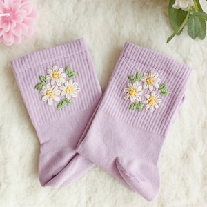 Hand Embroidered Vintage Socks Flower Embroidery Socks Warm Cozy Sock Fall Socks Christmas Socks Art Socks Socks for Women Snuggs Cozy Socks