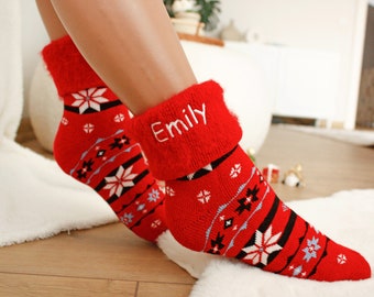 Custom Christmas Socks, Personalized Cozy Socks, Christmas Soft Socks, Handmade Christmas Gift, Christmas Embroidery Socks,Personalized Gift