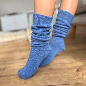 Sheep Wool Socks, Premium Thigh High Socks Wool, Colorful Socks, Diabetic Wool Socks, Cozy Socks, Casual Socks, Soft Socks, Girlfriend Socks Blue Socks