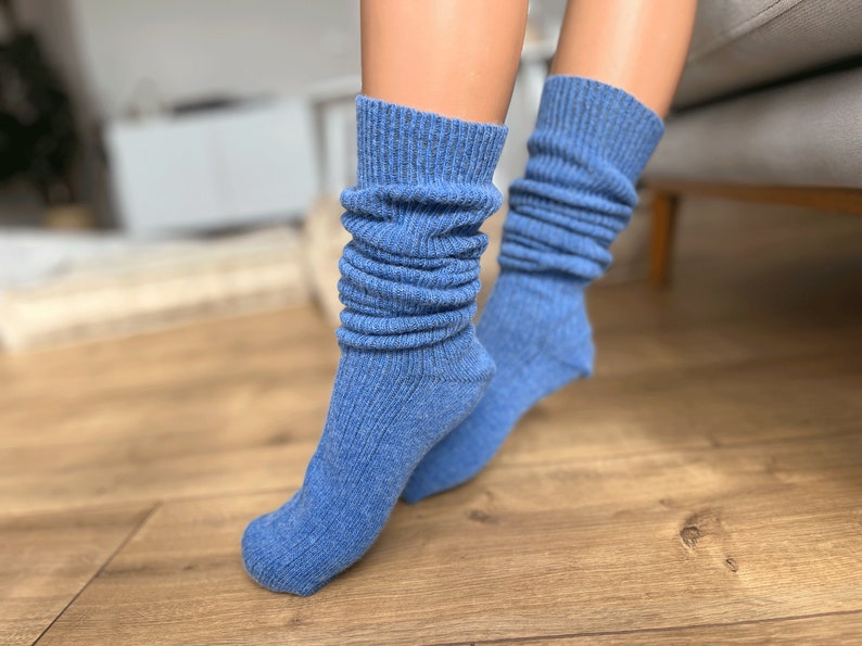 Sheep Wool Socks, Premium Thigh High Socks Wool, Colorful Socks, Diabetic Wool Socks, Cozy Socks, Casual Socks, Soft Socks, Girlfriend Socks Blue Socks