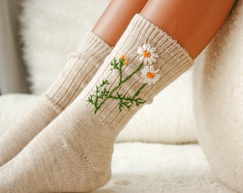 High Quality Hand Embroidered Wool Socks,Embroidered Knitting Wool Socks|,Fall Socks,Vintage Embroidered Women Socks,High Socks,Art Socks