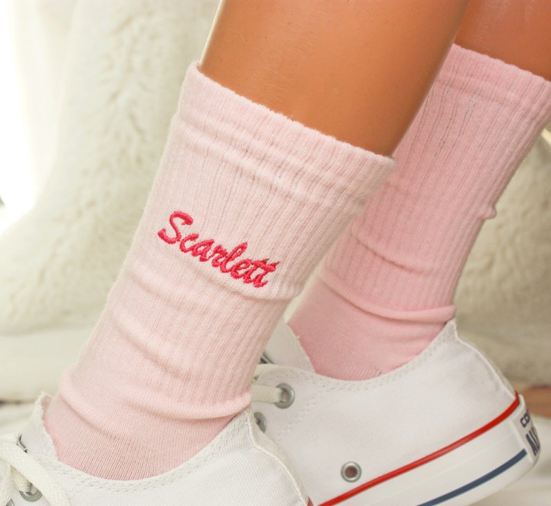 Personalized Colorful Name Socks, Custom Embroidered Socks, Premium Socks Womens, Cotton Socks, Cool Socks, Customizable Socks, Cozy Sock Scarlett Font