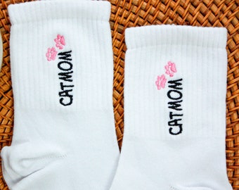 Cat Mom Gifts Socks, Custom Name Socks, Embroidered Socks, Personalized Cotton Socks, Cat Lover Socks, Socks Womens, Girlfriend Socks,