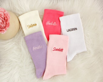 Personalized Colorful Name Socks, Custom Embroidered Socks, Premium Socks Womens, Cotton Socks, Cool Socks, Customizable Socks, Cozy Sock