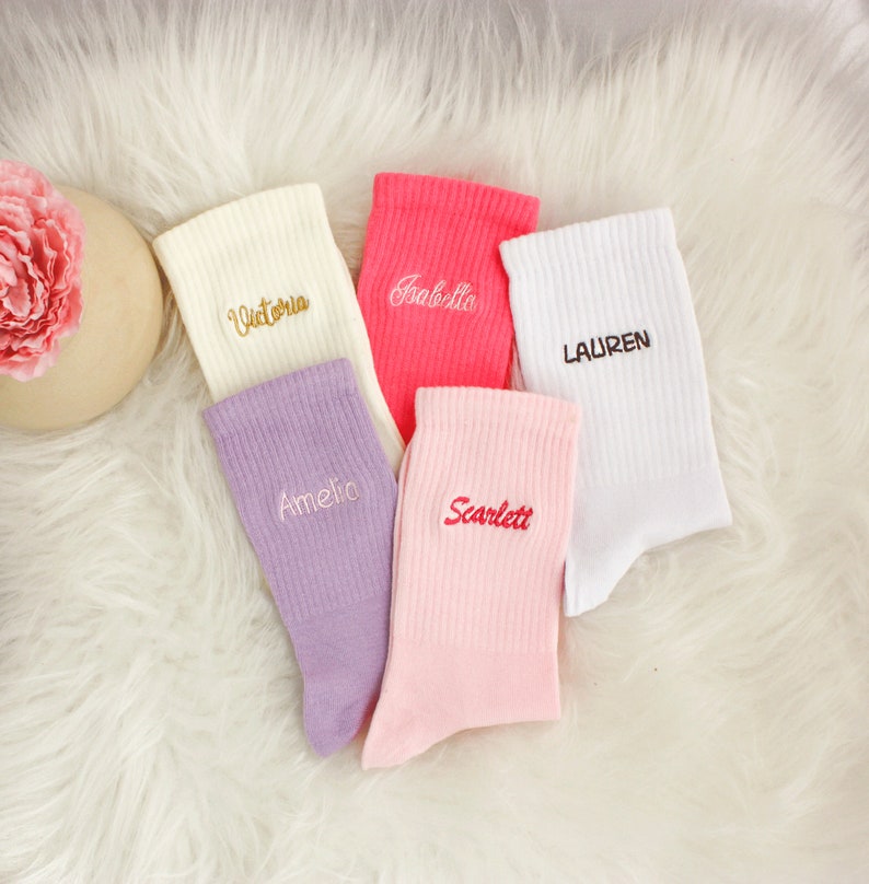Personalized Colorful Name Socks, Custom Embroidered Socks, Premium Socks Womens, Cotton Socks, Cool Socks, Customizable Socks, Cozy Sock image 1