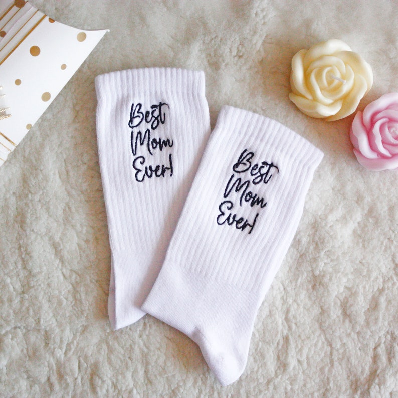 Custom Mother's Day Gifts Socks, Personalized Socks, Embroidered Crew Socks, Women's White Socks, Men's Dress Socks, Custom Name Socks