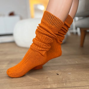 Sheep Wool Socks, Premium Thigh High Socks Wool, Colorful Socks, Diabetic Wool Socks, Cozy Socks, Casual Socks, Soft Socks, Girlfriend Socks Orange Socks