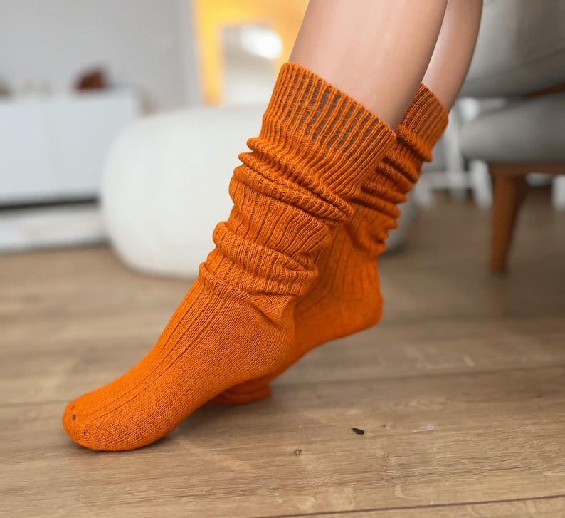 Sheep Wool Socks, Premium Thigh High Socks Wool, Colorful Socks, Diabetic Wool Socks, Cozy Socks, Casual Socks, Soft Socks, Girlfriend Socks Orange Socks