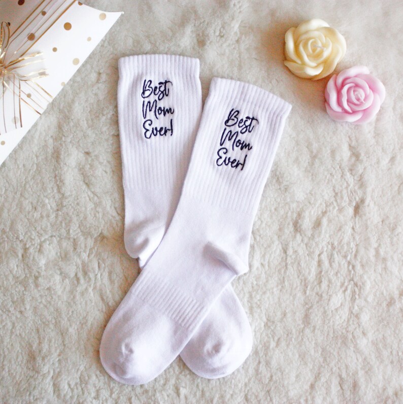 Custom Mother's Day Gifts Socks, Personalized Socks, Embroidered Crew Socks, Women's White Socks, Men's Dress Socks, Custom Name Socks