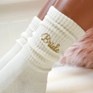 Custom Ivory Bride and Team Bride Socks, Embroidered Bridesmaid Proposal Socks, Personalized Wedding Socks, Wifey Socks, Bridal Shower Gift