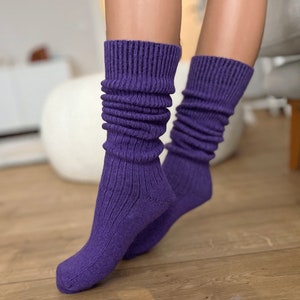 Sheep Wool Socks, Premium Thigh High Socks Wool, Colorful Socks, Diabetic Wool Socks, Cozy Socks, Casual Socks, Soft Socks, Girlfriend Socks Purple Socks