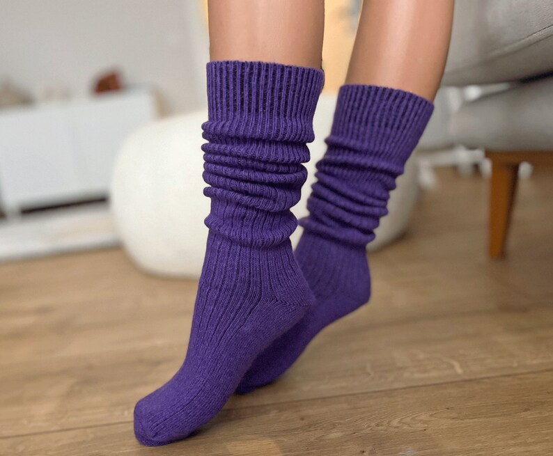 Sheep Wool Socks, Premium Thigh High Socks Wool, Colorful Socks, Diabetic Wool Socks, Cozy Socks, Casual Socks, Soft Socks, Girlfriend Socks Purple Socks