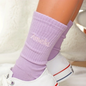Personalized Colorful Name Socks, Custom Embroidered Socks, Premium Socks Womens, Cotton Socks, Cool Socks, Customizable Socks, Cozy Sock Amelia Font